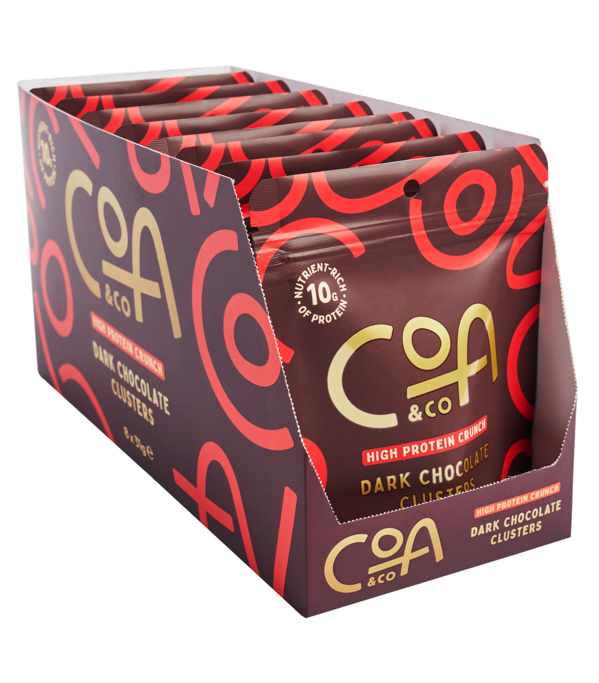 COA High Protein Dark Chocolate clusters, 10 x 31 gm