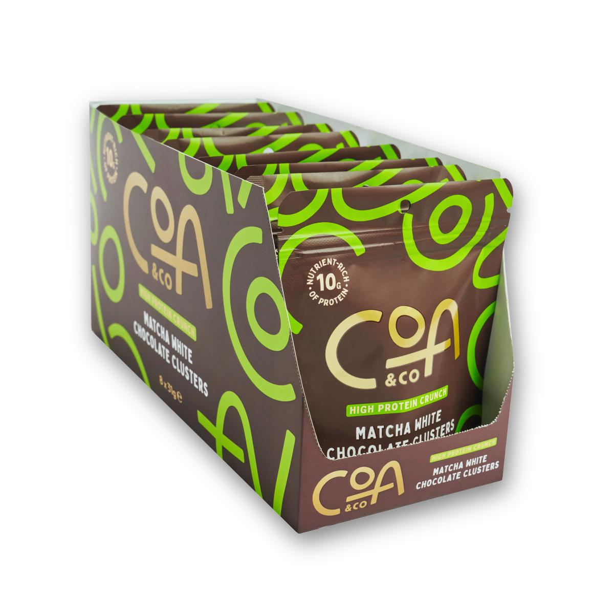 Matcha White Chocolate Clusters, 10 x 31gm – COA
